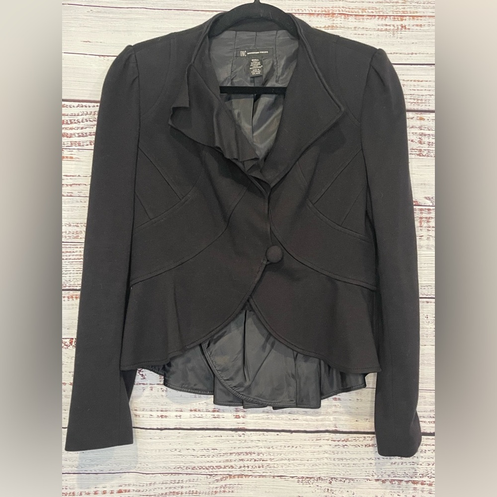 INC International Concepts Womens One‎ Button Blazer Black Small Tailcoat